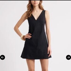 Open Edit by Nordstrom - Sleeveless Linen Blend Mini Dress - Black